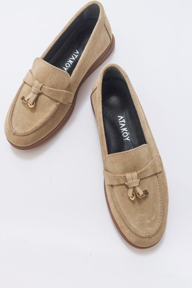 kadin-deri-tokali-loafer-BEJ SUET-NHR23237001-0054066_0